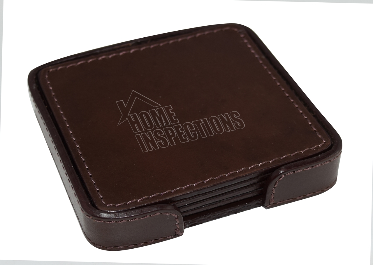 Picture of Set of 4 Leather Coasters with Stitched Edge