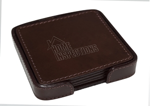 Picture of Set of 4 Leather Coasters with Stitched Edge