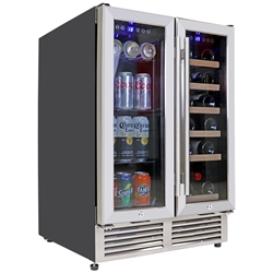 Picture of Koolatron 24 In Built-In Dual Zone Under-Counter Front-Venting French Door Wine and Beverage Fridge w/ Lock, 56 Can and 18 Bottle Capacity