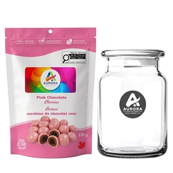 Picture of Candy Jar with Pink Chocolate Cherries