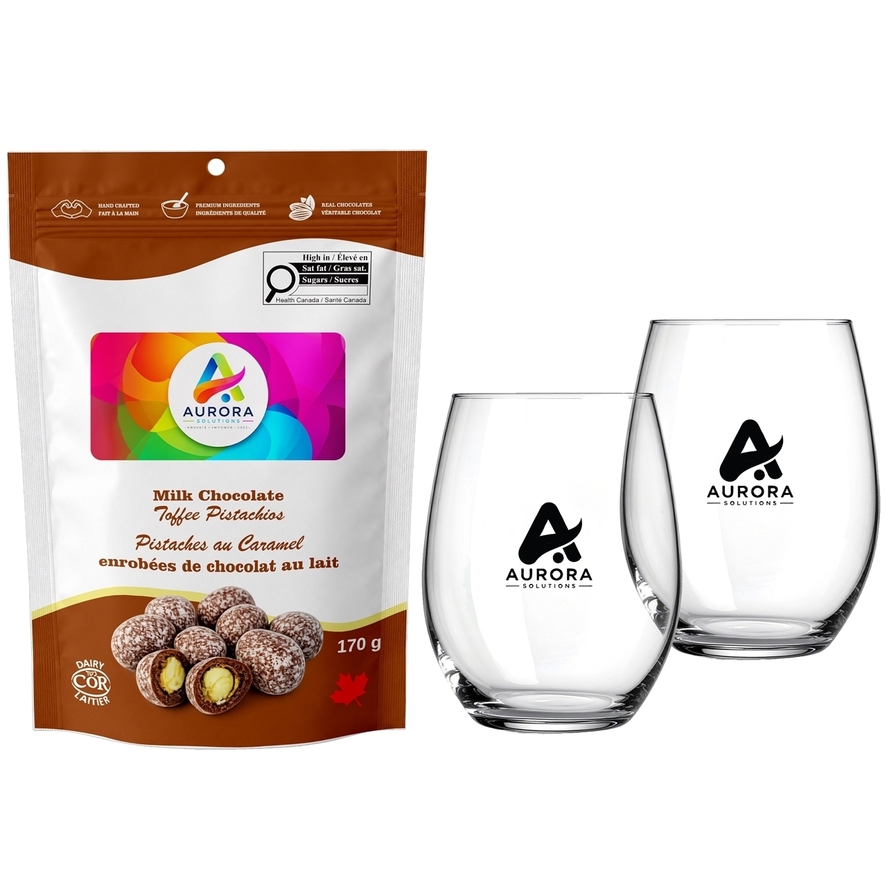 Picture of Blossom Stemless Glass Set with Milk Chocolate Toffee Pistachios