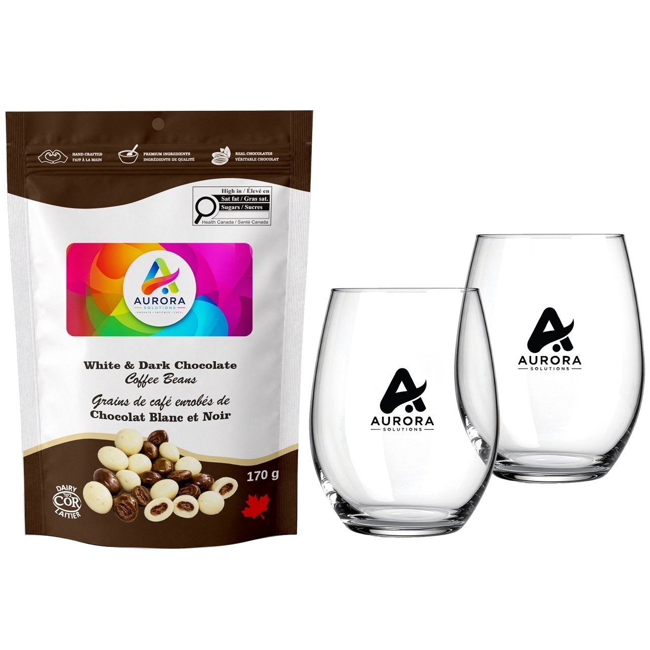 Picture of Blossom Stemless Glass Set with Dark and White Chocolate Coffee Beans