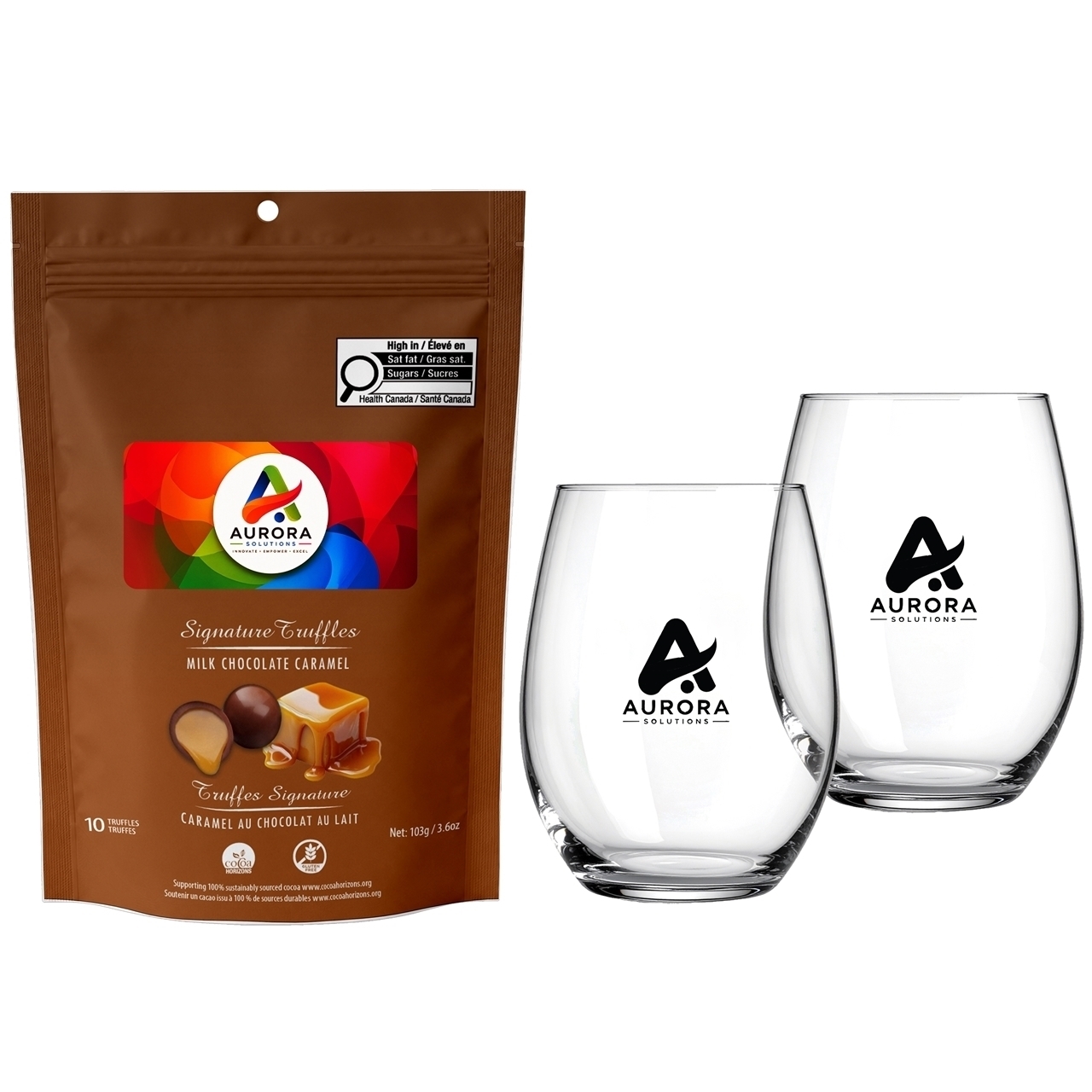 Picture of Blossom Stemless Glass Set with Milk Chocolate Caramel Signature Truffles