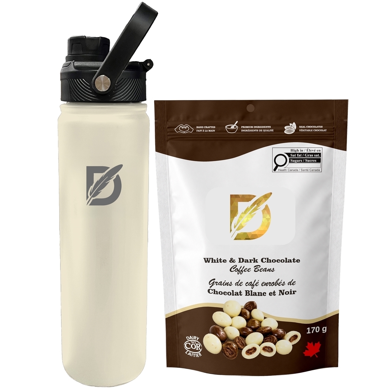 Picture of Lucania 24oz Bottle with Milk Dark and White Chocolate Coffee Beans